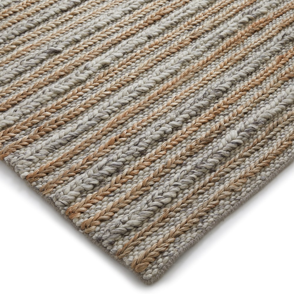 Elegance Modern Jute Wool Striped Runner Rugs in Grey